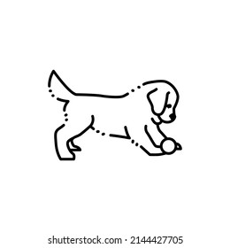 Golden retriever puppy playing ball color line icon. Pictogram for web page, mobile app, promo.