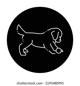 Golden retriever puppy playing ball color line icon. Pictogram for web page, mobile app, promo.