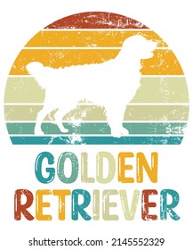 Golden Retriever Retro Vintage Sunset T-Shirt Design-Vorlage, Goldener Retriever an Bord, Auto-Window-Aufkleber, POD, Cover, Einziger weißer Hintergrund, Weißer Hund Silhouette Geschenk für Golden Retriever Love