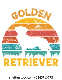 Golden Retriever Retro Vintage Sunset T-shirt Design template, Golden Retriever on Board, Car Window Sticker, POD, cover, Isolated white background, White Dog Silhouette Gift for Golden Retriever Love