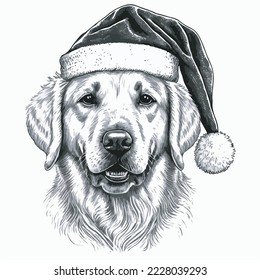 Golden Retriever Santa Hat Vector Illustration Tshirt Design Logo Icon Christmas Greeting Card