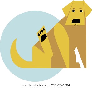 The golden retriever is sitting. The dog raises its paw. Illustration. Vector