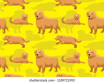 Golden Retriever Standing Cartoon Seamless Wallpaper