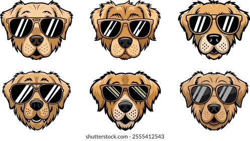 Golden Retriever Vector Illustration Wearing Trendy Sunglasses – Perfect Clipart for Dog and Pet Design Projects