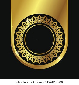Golden Retro Frame on black Background. Empty Vintage Frame. Simple Golden Luxury Vintage Design. Blank Mockup of Retro Gold Frame. Isolated Vector Illustration.