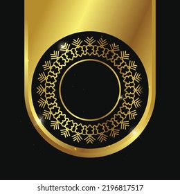 Golden Retro Frame on black Background. Empty Vintage Frame. Simple Golden Luxury Vintage Design. Blank Mockup of Retro Gold Frame. Isolated Vector Illustration.