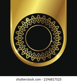 Golden Retro Frame on black Background. Empty Vintage Frame. Simple Golden Luxury Vintage Design. Blank Mockup of Retro Gold Frame. Isolated Vector Illustration.
