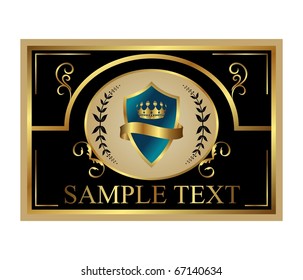 Golden retro label with shield and crown for design packing - vector