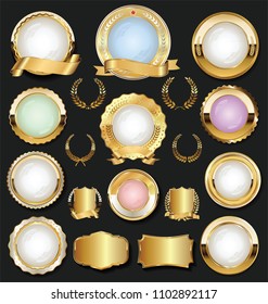Golden retro labels badges frames and ribbons collection