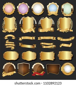 Golden retro labels badges frames and ribbons collection