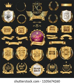 Golden retro labels badges frames and ribbons collection 