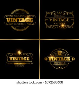 Golden retro labels design for vintage fashion, decoration, cards. Vector illustration