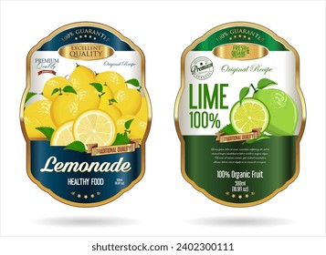Golden retro labels for organic fruit product 