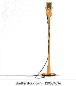Golden retro microphone on stand
