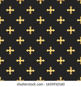 Goldenes Retro-retro-reproduzierbares Cross-Form-Design. Geometrische, nahtlose Vektorillustration im Hintergrund einzeln auf schwarzem Hintergrund