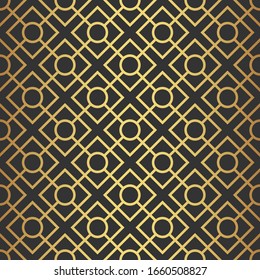 Golden retro repeatable diagonal cross strokes pattern design. Geometric seamless surface vector isolated on black background