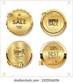 Golden retro sale badges and labels collection