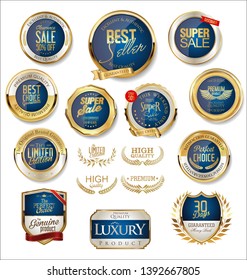 Golden retro sale badges and labels collection