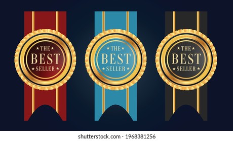 Golden retro sale badges and labels collection, the best Seller medal set vector with ribbon.