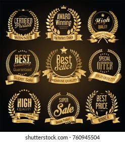 Golden retro sale badges and labels vector collection