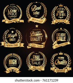 Golden retro sale laurel wreaths vector collection