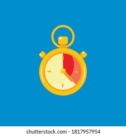 Golden retro stopwatch timer icon with buttons on blue background vector