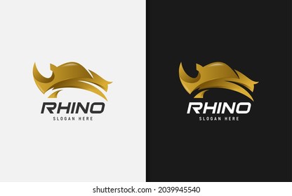 Golden Rhinoceros with Modern Shape Logo Design.