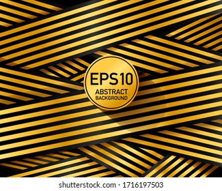 Golden ribbon alternating black, overlapping, luxury and elegant template design. abstract black and golden stripes lines overlaping layers background with copy space. Vector illustration
