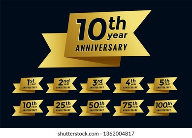 golden ribbon anniversary emblem set