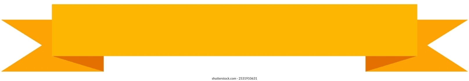 A golden ribbon banner isolated on a white background. Decorative yellow vintage ribbon banner label tag illustration graphic element.