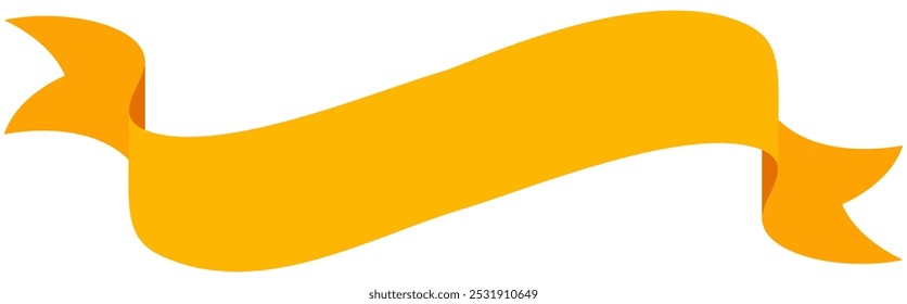 A golden ribbon banner isolated on a white background. Decorative yellow vintage ribbon banner label tag illustration graphic element.