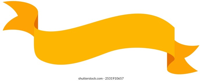 A golden ribbon banner isolated on a white background. Decorative yellow vintage ribbon banner label tag illustration graphic element.
