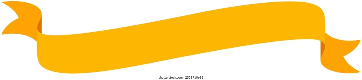 A golden ribbon banner isolated on a white background. Decorative yellow vintage ribbon banner label tag illustration graphic element.