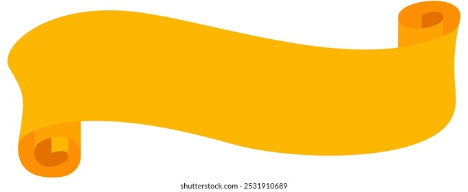 A golden ribbon banner isolated on a white background. Decorative yellow vintage ribbon banner label tag illustration graphic element.