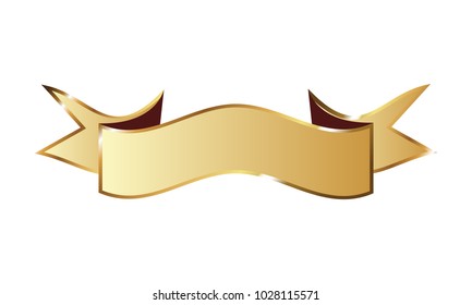 Golden ribbon banner label vector background with isolated fancy badge vintage sticker and decorative border icon for frame, coin. Festive colorful tag design award of gift illustration collection