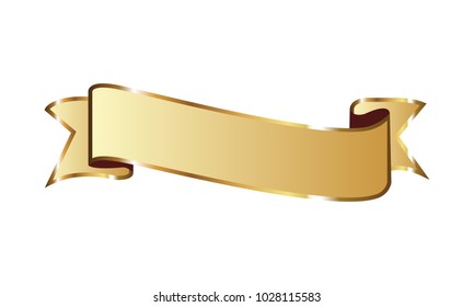 Golden ribbon banner label vector background with isolated fancy badge vintage sticker and decorative border icon for frame, coin. Festive colorful tag design award of gift illustration collection