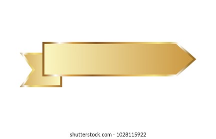Golden ribbon banner label vector background with isolated fancy badge vintage sticker and decorative border icon for frame, coin. Festive colorful tag design award of gift illustration collection