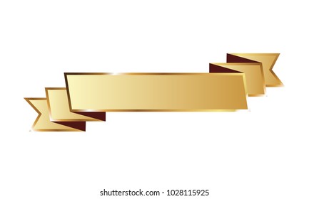 Golden ribbon banner label vector background with isolated fancy badge vintage sticker and decorative border icon for frame, coin. Festive colorful tag design award of gift illustration collection