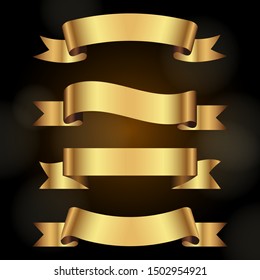 Golden Ribbon banner set - Vector illustration.