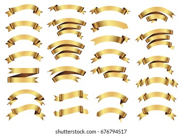 Golden Ribbon Banner Set.Vector Gold Ribbons.