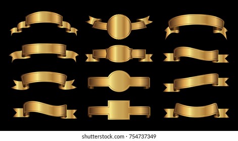 Golden Ribbon Banner Set.Vector Gold Ribbons.