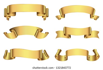 Golden ribbon banners collection.Set of golden ribbons.