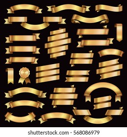 Golden Ribbon Banners Design Elements Retro Collection Vector