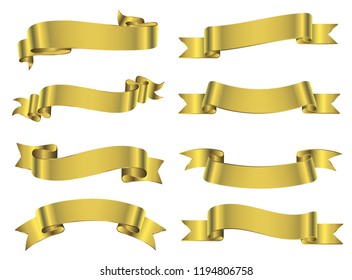 Golden ribbon banners.Set of gold ribbons.Vector illustration.