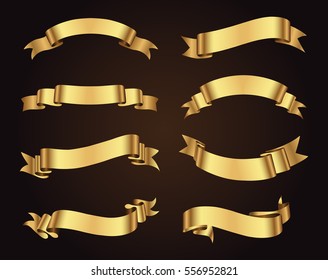 Golden ribbon banners.Set of gold ribbons.Vector illustration.