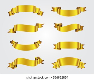 Golden ribbon banners.Set of gold ribbons.Vector illustration.