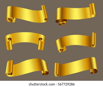 Golden ribbon banners.Set of gold ribbons.Vector illustration.