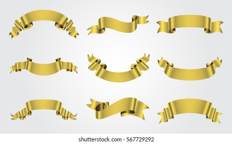 Golden ribbon banners.Set of gold ribbons.Vector illustration.