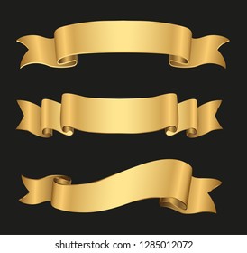 Golden ribbon banners set