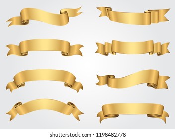 Golden Ribbon Banners Set.Vector Gold Ribbons.